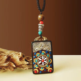 Nepal Tangka Pendant Male Green Tara Manjushri Bodhisattva Black Sandalwood Buddha Sign Vintage Necklace Sweater Chain Jewelry