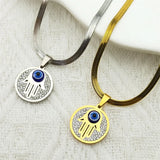 Evil Blue Eye Hand of Fatim Pendant Necklace for Women Men Gold Color Stainless Steel Rhinestone Turkish Amulet Chain Jewelry
