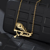 Auxauxme Custom Feather Name Necklace Personalized Stainless Steel Pen Nameplate Choker For Schoolmate Teacher Graduation Gift