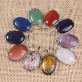 Natural Crystal Oval Shape Stone Pendants For Women Amethyst Rose Quartz Lapis Lazuli Labradorite Gemstone Pendant Jewellery