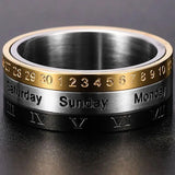 Male Finger Fashion Calendar Rotatable Anxiety Ring Men's Time Week Date Numerals Black Spinner Rings For Men Treatment Fidget