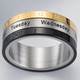 Male Finger Fashion Calendar Rotatable Anxiety Ring Men's Time Week Date Numerals Black Spinner Rings For Men Treatment Fidget