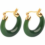Designer original natural Hetian jasper hoop earrings for women high-quality fresh ancient charm dinner party jewelry gift