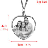 Customized Engrave Photo Heart Square Crystal Glass Pendant Necklace Inside 2D Pattern with 2mm Cuban Chain for Family Jewellery