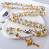 2025New Vintage Catholic 10mm 59 Crystal Rhinestone Beads Cross Necklace