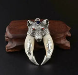 antique double boar pendant tooth silver Wolf protective talisman necklace Gift