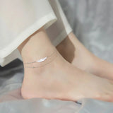 Simple Feather Stainless Steel Double Layer Bead Chain Ankle Anklets For Women Men Gold Silver Metal Anklet Daily Jewelry