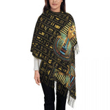 Custom Printed Ancient Gold Pharaoh Egypt King Tut Scarf Men Women Winter Fall Warm Scarves Egyptian Hieroglyphic Shawl Wrap