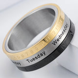 Male Finger Fashion Calendar Rotatable Anxiety Ring Men's Time Week Date Numerals Black Spinner Rings For Men Treatment Fidget