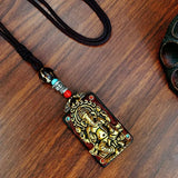 Nepal Tangka Pendant Male Green Tara Manjushri Bodhisattva Black Sandalwood Buddha Sign Vintage Necklace Sweater Chain Jewelry