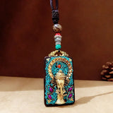 Nepal Tangka Pendant Male Green Tara Manjushri Bodhisattva Black Sandalwood Buddha Sign Vintage Necklace Sweater Chain Jewelry