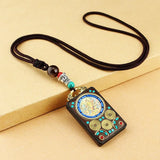 Nepal Tangka Pendant Male Green Tara Manjushri Bodhisattva Black Sandalwood Buddha Sign Vintage Necklace Sweater Chain Jewelry