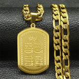 Islam Muslim Arabic Quran Medal Pendant Necklace for Women Men Stainless Steel Gold Color Hip Pop Religion Arab Jewelry Gifts