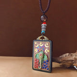 Nepal Tangka Pendant Male Green Tara Manjushri Bodhisattva Black Sandalwood Buddha Sign Vintage Necklace Sweater Chain Jewelry