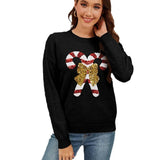 Sweater 2025 Autumn/Winter New Product Christmas Cane Bow Glitter Women's Fashion Round Neck Hooded Long Sleeve Knitted Sweater