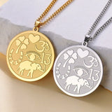 Dawapara Good Luck Elephant Medallion Necklace Powerful Protection Amulet Ohm Symbol Horseshoe Evil Eye Necklace Stainless Steel