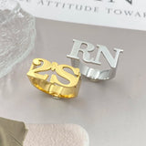 Custom 2 letter ring initials men and women gold ring jewelry gift stainless steel ring personality couple