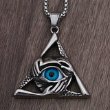 Retro Unique Evil Eye Pendant for Men Punk Hip Hop Stainless Steel Triangle Necklace Personality Fashion Jewelry Gift Wholesale
