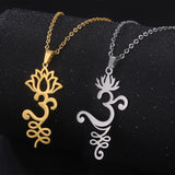 EUEAVAN Lotus Flower Yoga Pendant Necklace Stainless Steel Om Unalome Symbol Necklaces for Women Men Buddhist Amulet Jewelry