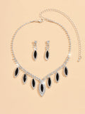 3PC Women's Fashion Copper Inlaid Claw Chain Water Drop Necklace Earrings Jewelry Set Wedding Party Festival Gift-8310