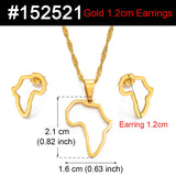 Anniyo SMALL African Outline Map Necklaces Stud Earrings Sets Gold Color Stainless Steel Africa Map Jewelry Party Sets #152521