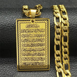 Islam Muslim Arabic Quran Medal Pendant Necklace for Women Men Stainless Steel Gold Color Hip Pop Religion Arab Jewelry Gifts