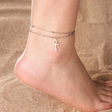 Lucktune Egypt Ankh Cross Anklets Key of Life Anklet Bracelet Stainless Steel Sandals Foot Chain Beach Jewelry for Women Gift