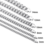 ULJ 6MM -10MM Width Stainless Steel Cuban Chain Necklace Bracelet For Men Woman Punk Male Neck Waterproof Cool Hip Hop Jewelry
