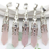 16pcs Crystal Pendulum for Divination Dowsing Natural Gem Stone Amethyst Hexagon Pendant For DIY Jewelry Making Necklace Pendant
