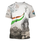 India Flag Print T-shirt Men's Clothing Crewneck Short Sleeve T Shirts 3D Print Elephant Pattern Street Fashion Trend New Tee