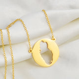 Anniyo Round Qatar Map Pendant Necklaces Stainless Steel Jewelry Qataris Maps for Women Girls #264621