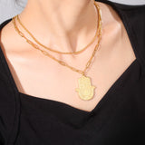 Dawapara Stainless Steel Fatima Hamsa Hand Egyptian Evil Eye Pendant Necklace Success and Protection Lucky Amulet