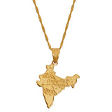 Anniyo The Republic of India Map Pendant Necklaces Chain Indian for Women Girl Gold Color Jewelry Hindu #006510