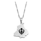 India Punjab Map Sikh Sikhism Pendant Necklaces Sikhs Jewelry Stainless Steel #D2010