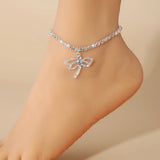 Women's Charm Metal Pearl Anklet Golden Multilayer Foot Chain Bohemia Fashion Rhinestone Ankle Bracelet Beach Jewelry Accessory