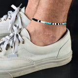 Bohemia Beads Chain Anklets Bracelets for Men, Black Handmade Braided Rope Cord Surfer Anklet, Summer Holiday Beach Foot Jewelry