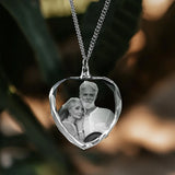 Customized Engrave Photo Heart Square Crystal Glass Pendant Necklace Inside 2D Pattern with 2mm Cuban Chain for Family Jewellery