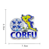 Corfu Island Shape Resin Fridge Magnet - Souvenirs from Greece with Map and Blue Elements