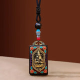 Nepal Tangka Pendant Male Green Tara Manjushri Bodhisattva Black Sandalwood Buddha Sign Vintage Necklace Sweater Chain Jewelry