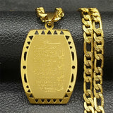 Islam Muslim Arabic Quran Medal Pendant Necklace for Women Men Stainless Steel Gold Color Hip Pop Religion Arab Jewelry Gifts