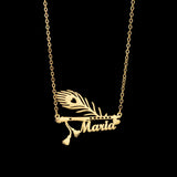 Auxauxme Custom Feather Name Necklace Personalized Stainless Steel Pen Nameplate Choker For Schoolmate Teacher Graduation Gift