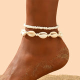 2PCS Bohemia Natural Shell Anklets For Women Small Resin Beads Summer Beach Shell Barefoot Ankle Bracelet Leg Chain Foot Jewelry