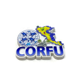 Corfu Island Shape Resin Fridge Magnet - Souvenirs from Greece with Map and Blue Elements