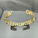 Akizoom Custom Name Heart Bracelets Stainless Steel Personalized letter Cuff Bangles Bracelets for Woman Man Family Jewelry Gift