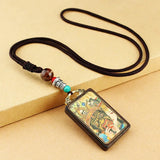 Nepal Tangka Pendant Male Green Tara Manjushri Bodhisattva Black Sandalwood Buddha Sign Vintage Necklace Sweater Chain Jewelry
