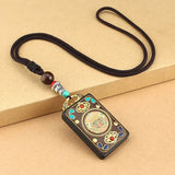 Nepal Tangka Pendant Male Green Tara Manjushri Bodhisattva Black Sandalwood Buddha Sign Vintage Necklace Sweater Chain Jewelry