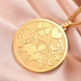 Dawapara Good Luck Elephant Medallion Necklace Powerful Protection Amulet Ohm Symbol Horseshoe Evil Eye Necklace Stainless Steel