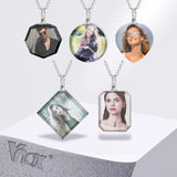 Vnox Custom Photo Picture Necklaces for Women Men, Personalize Two Sides Image Pendant, Crystal Heart Coin Collar Memorial Gift