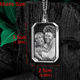 Customized Engrave Photo Heart Square Crystal Glass Pendant Necklace Inside 2D Pattern with 2mm Cuban Chain for Family Jewellery