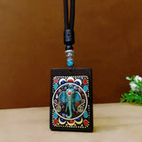 Nepal Tangka Pendant Male Green Tara Manjushri Bodhisattva Black Sandalwood Buddha Sign Vintage Necklace Sweater Chain Jewelry